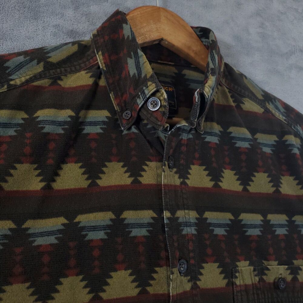 Woolrich Shirt Men's M Brown Aztec Southwest Flannel Oxford Indian Vintage